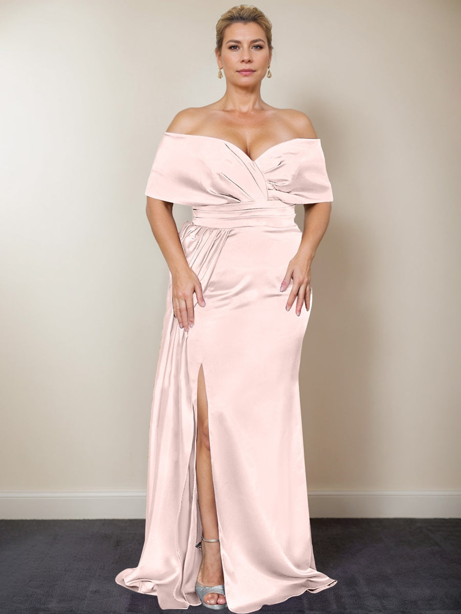 Trumpet/Mermaid Off-the-Shoulder Plus Size Mother of the Bride Dresses with Split Side