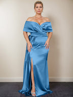 Trumpet/Mermaid Off-the-Shoulder Plus Size Mother of the Bride Dresses with Split Side