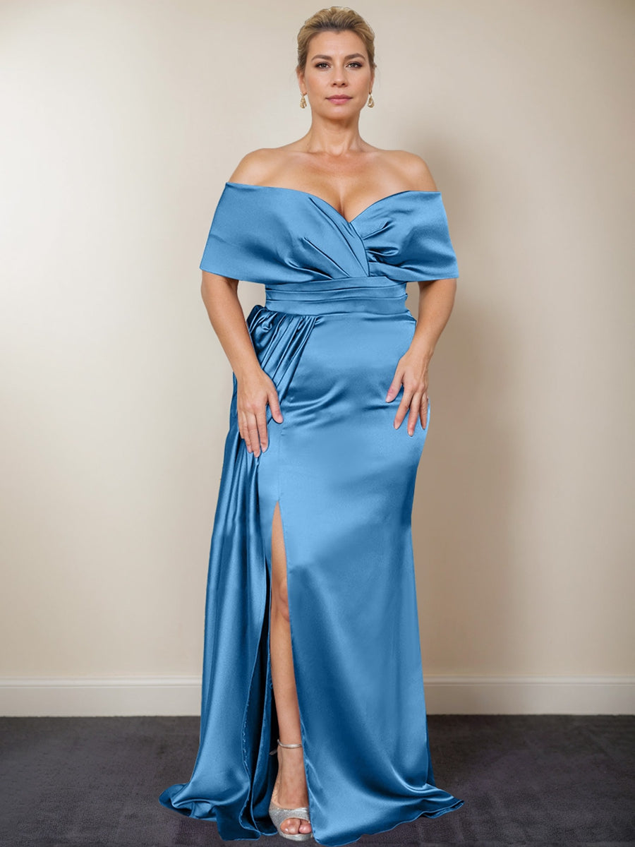 Trumpet/Mermaid Off-the-Shoulder Plus Size Mother of the Bride Dresses with Split Side