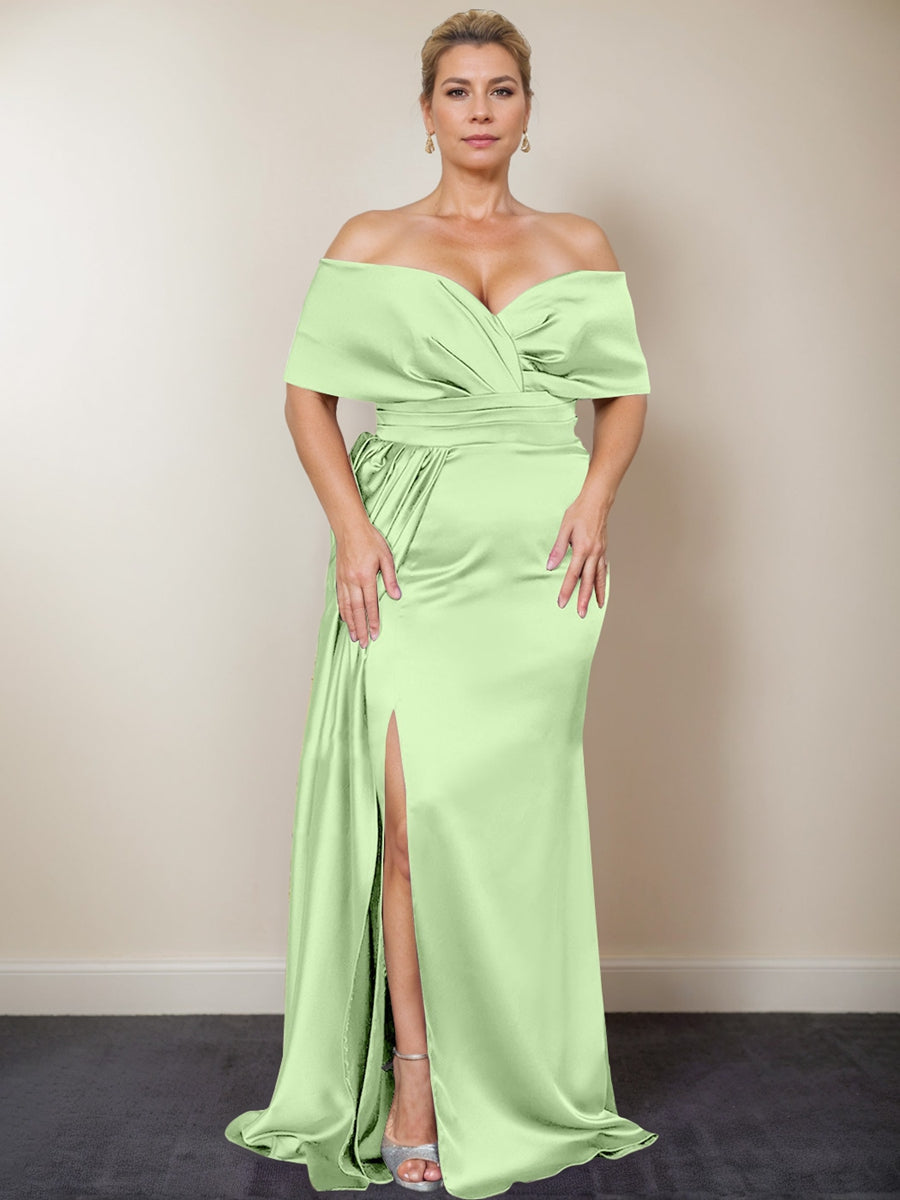 Trumpet/Mermaid Off-the-Shoulder Plus Size Mother of the Bride Dresses with Split Side