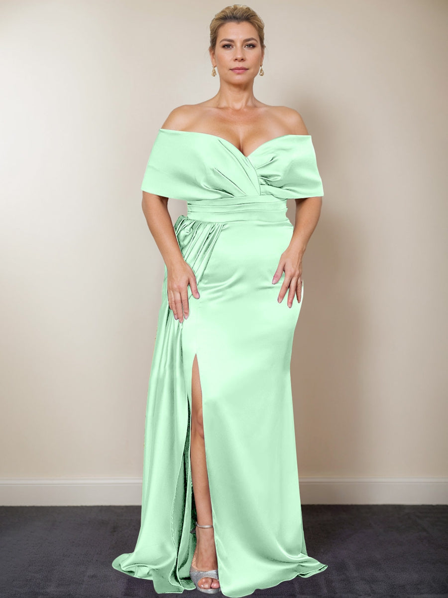 Trumpet/Mermaid Off-the-Shoulder Plus Size Mother of the Bride Dresses with Split Side
