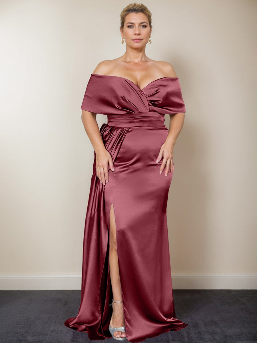 Trumpet/Mermaid Off-the-Shoulder Plus Size Mother of the Bride Dresses with Split Side