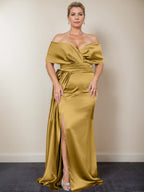 Trumpet/Mermaid Off-the-Shoulder Plus Size Mother of the Bride Dresses with Split Side