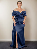Trumpet/Mermaid Off-the-Shoulder Plus Size Mother of the Bride Dresses with Split Side
