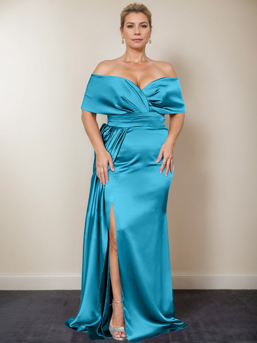 Trumpet/Mermaid Off-the-Shoulder Plus Size Mother of the Bride Dresses with Split Side
