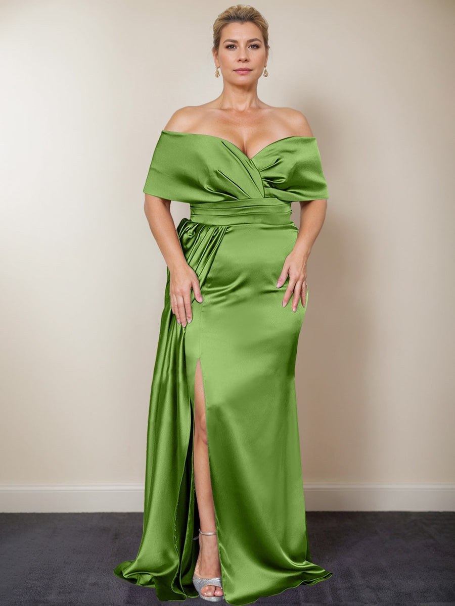 Trumpet/Mermaid Off-the-Shoulder Plus Size Mother of the Bride Dresses with Split Side