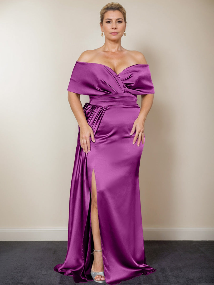 Trumpet/Mermaid Off-the-Shoulder Plus Size Mother of the Bride Dresses with Split Side