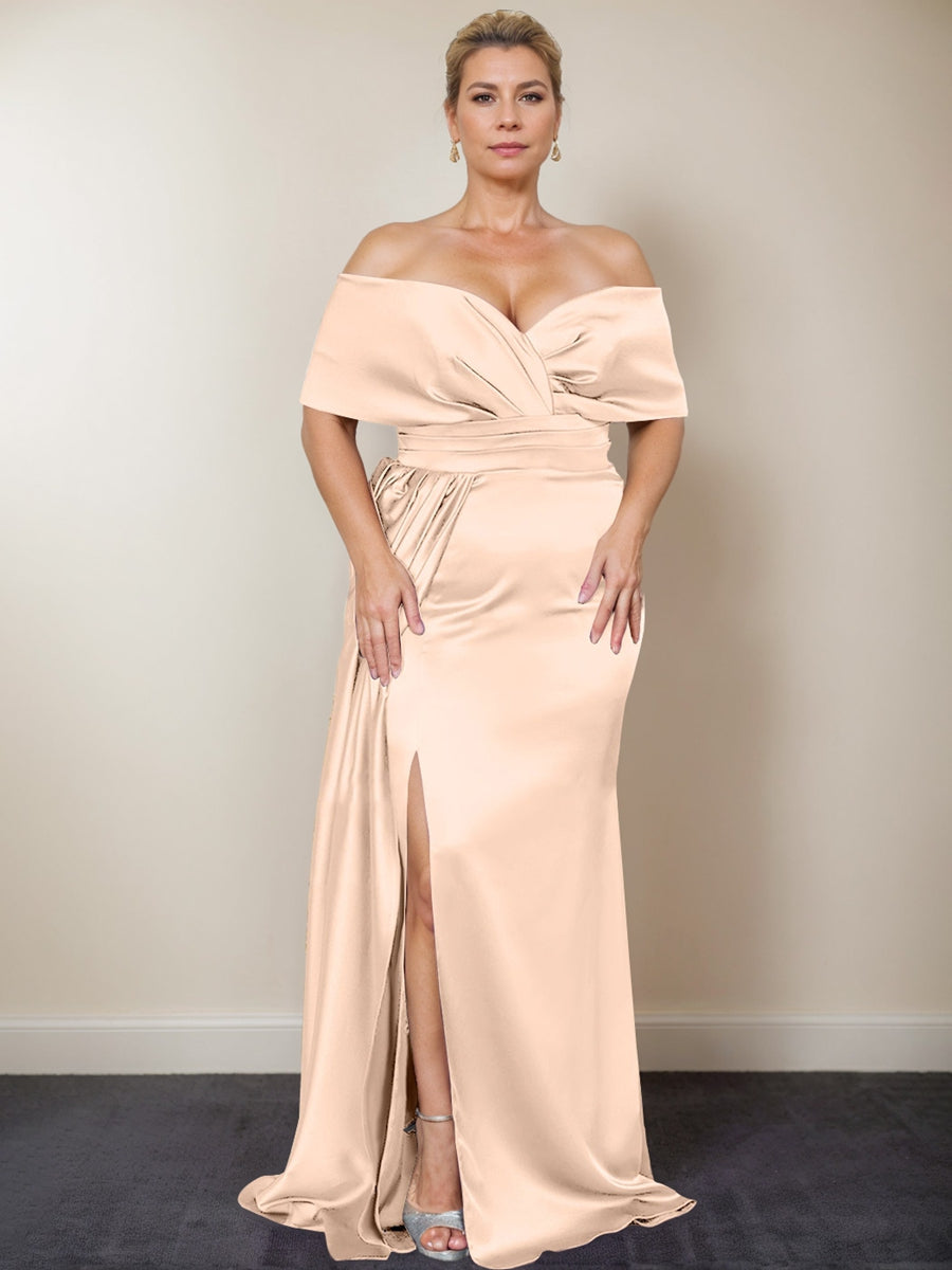 Trumpet/Mermaid Off-the-Shoulder Plus Size Mother of the Bride Dresses with Split Side