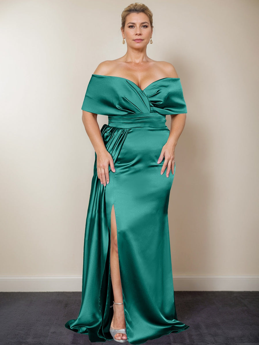 Trumpet/Mermaid Off-the-Shoulder Plus Size Mother of the Bride Dresses with Split Side