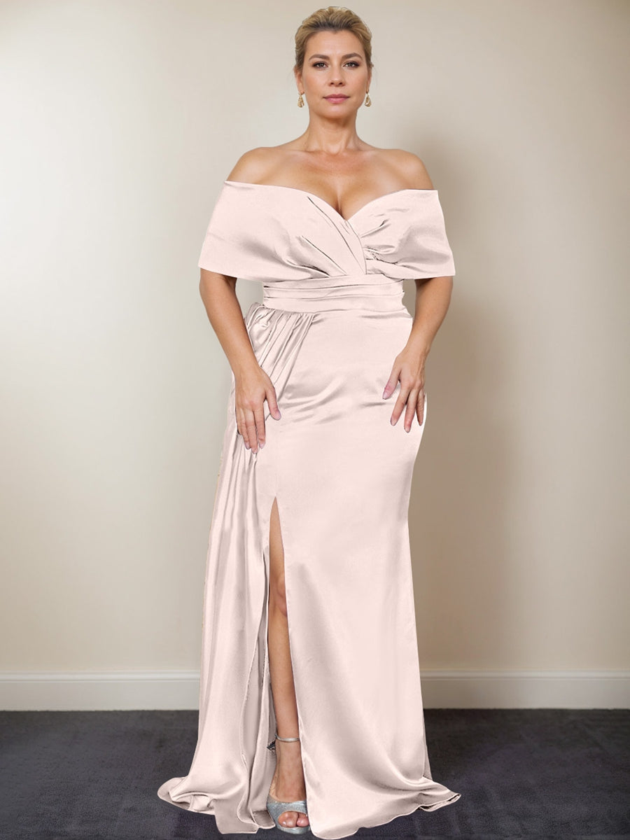 Trumpet/Mermaid Off-the-Shoulder Plus Size Mother of the Bride Dresses with Split Side