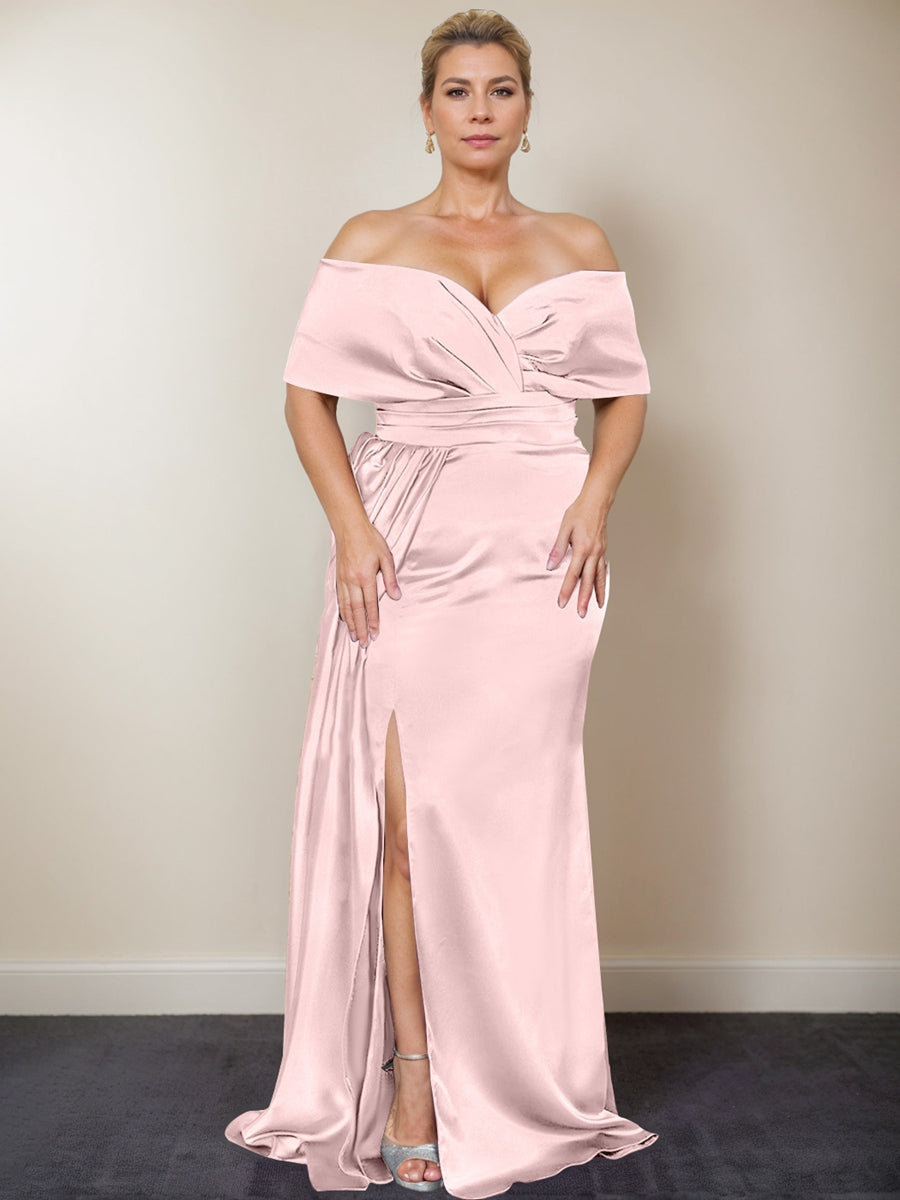 Trumpet/Mermaid Off-the-Shoulder Plus Size Mother of the Bride Dresses with Split Side