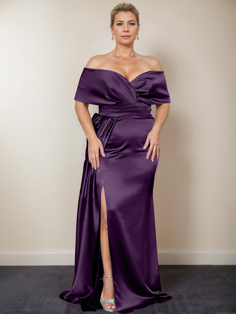 Trumpet/Mermaid Off-the-Shoulder Plus Size Mother of the Bride Dresses with Split Side