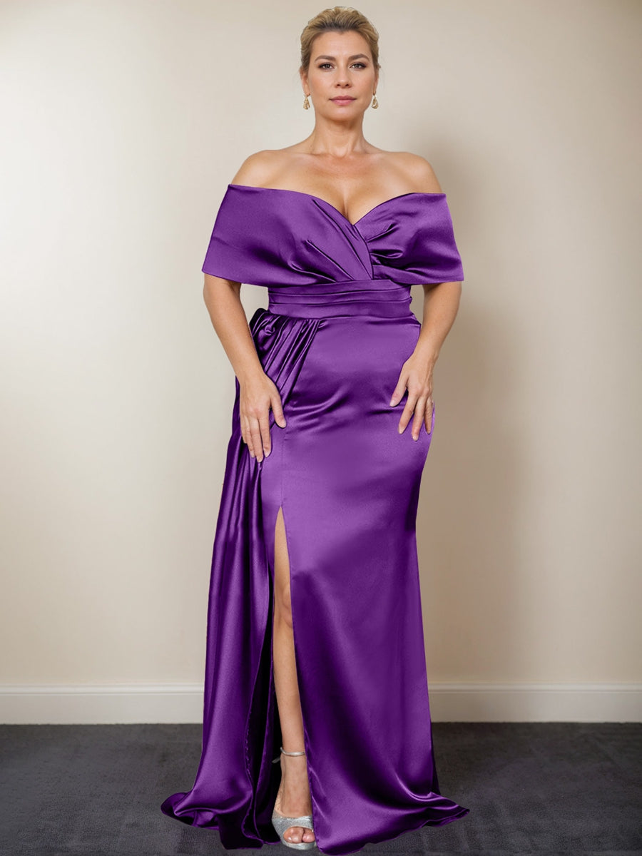 Trumpet/Mermaid Off-the-Shoulder Plus Size Mother of the Bride Dresses with Split Side