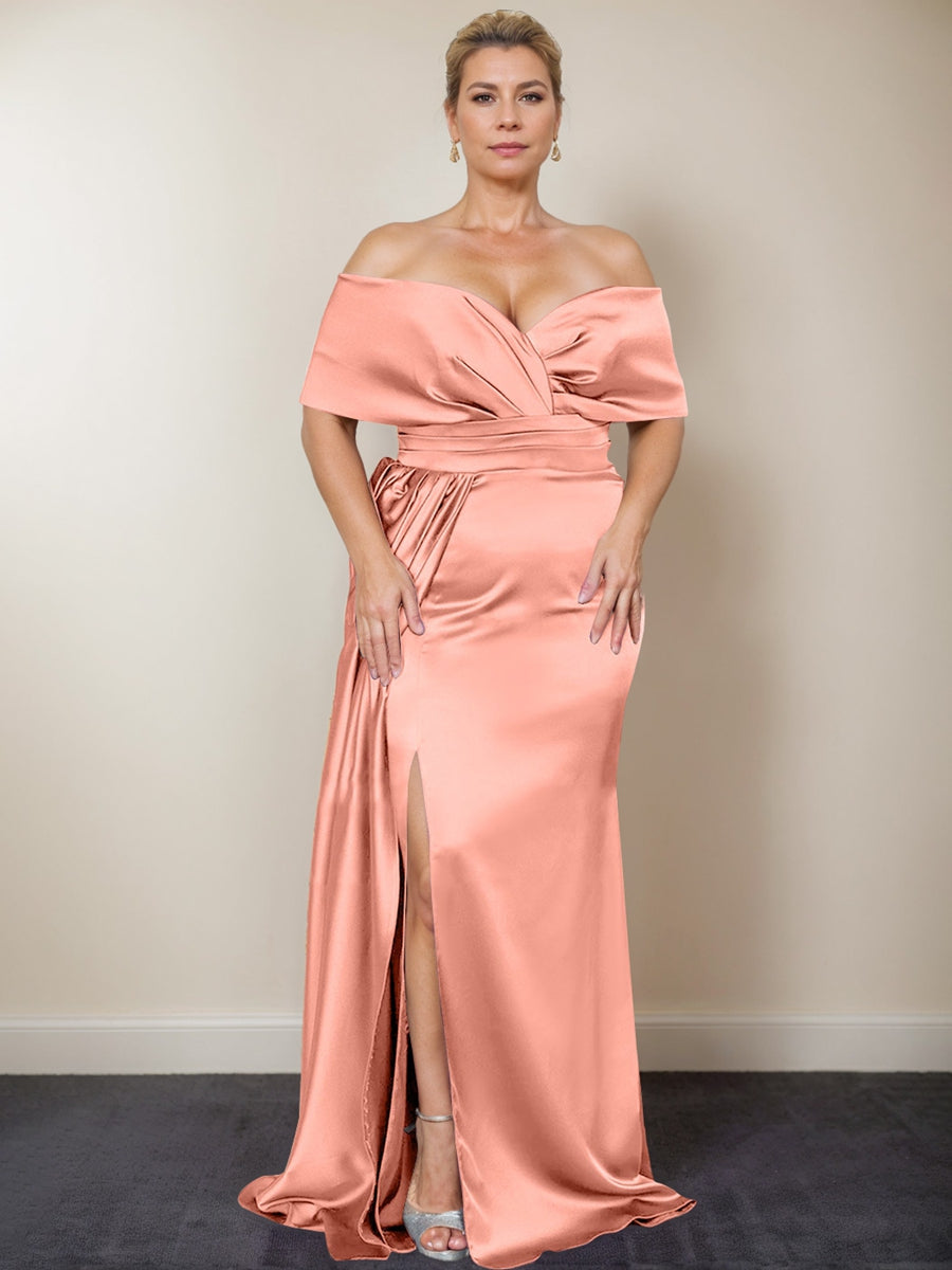 Trumpet/Mermaid Off-the-Shoulder Plus Size Mother of the Bride Dresses with Split Side