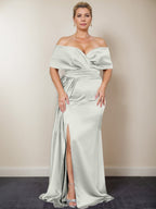 Trumpet/Mermaid Off-the-Shoulder Plus Size Mother of the Bride Dresses with Split Side