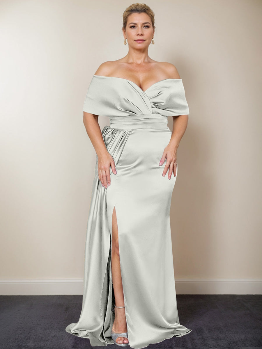 Trumpet/Mermaid Off-the-Shoulder Plus Size Mother of the Bride Dresses with Split Side