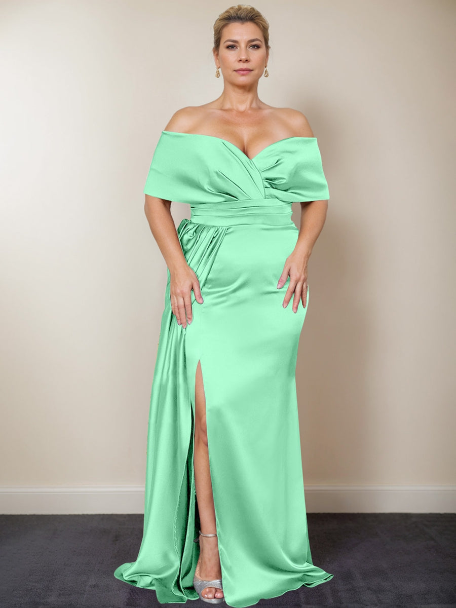 Trumpet/Mermaid Off-the-Shoulder Plus Size Mother of the Bride Dresses with Split Side