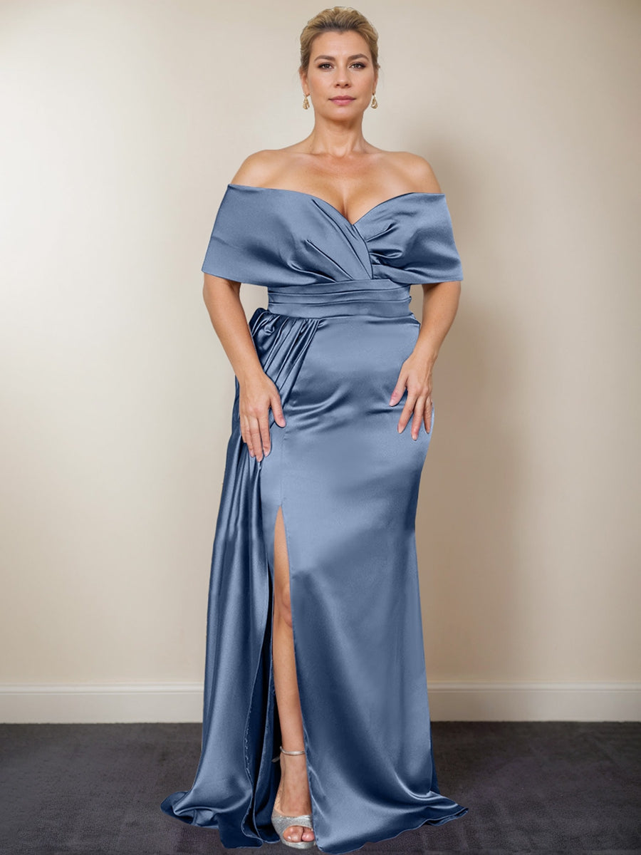 Trumpet/Mermaid Off-the-Shoulder Plus Size Mother of the Bride Dresses with Split Side