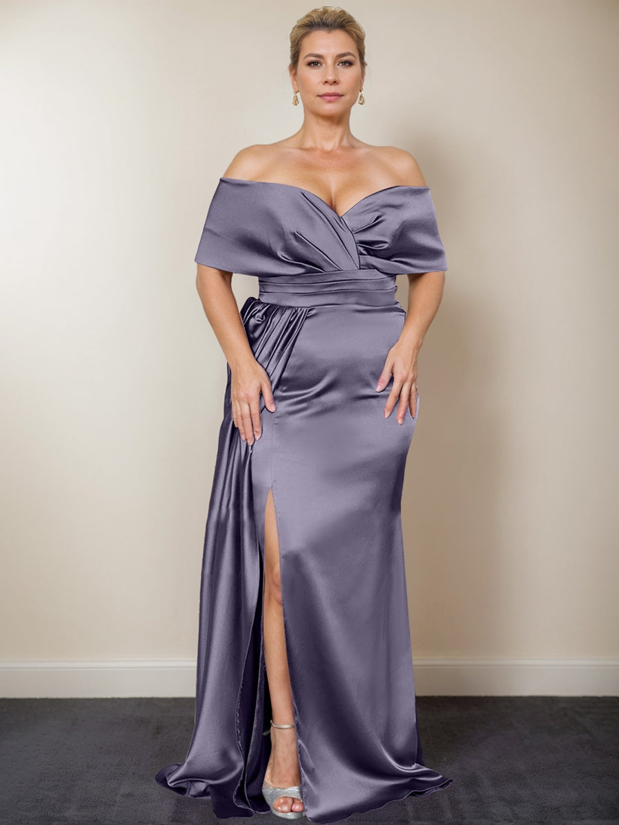 Trumpet/Mermaid Off-the-Shoulder Plus Size Mother of the Bride Dresses with Split Side