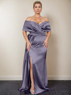 Trumpet/Mermaid Off-the-Shoulder Plus Size Mother of the Bride Dresses with Split Side