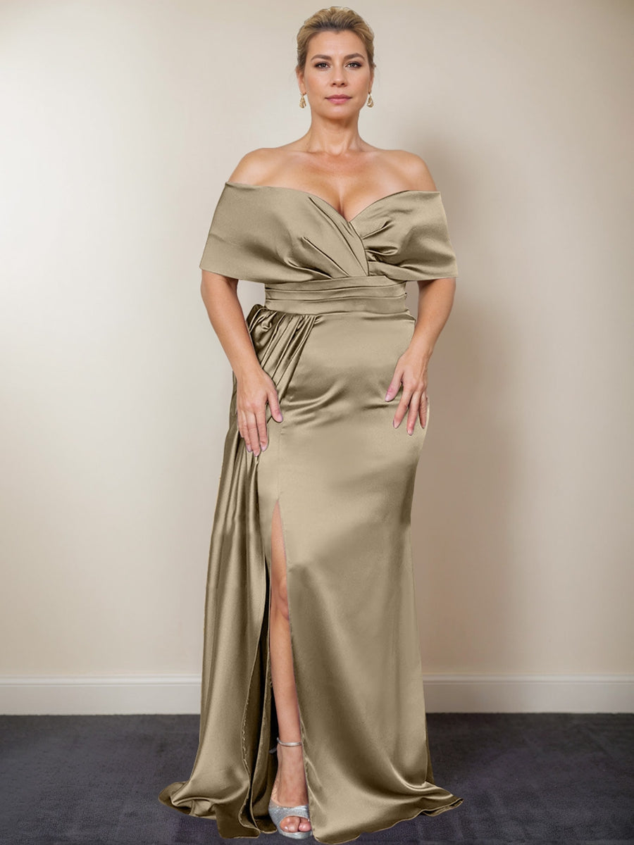 Trumpet/Mermaid Off-the-Shoulder Plus Size Mother of the Bride Dresses with Split Side