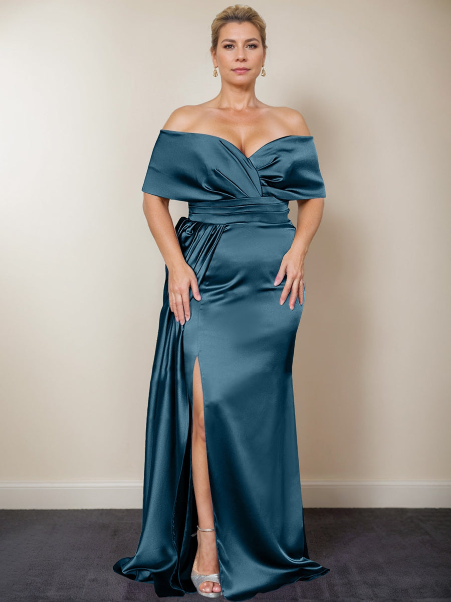 Trumpet/Mermaid Off-the-Shoulder Plus Size Mother of the Bride Dresses with Split Side