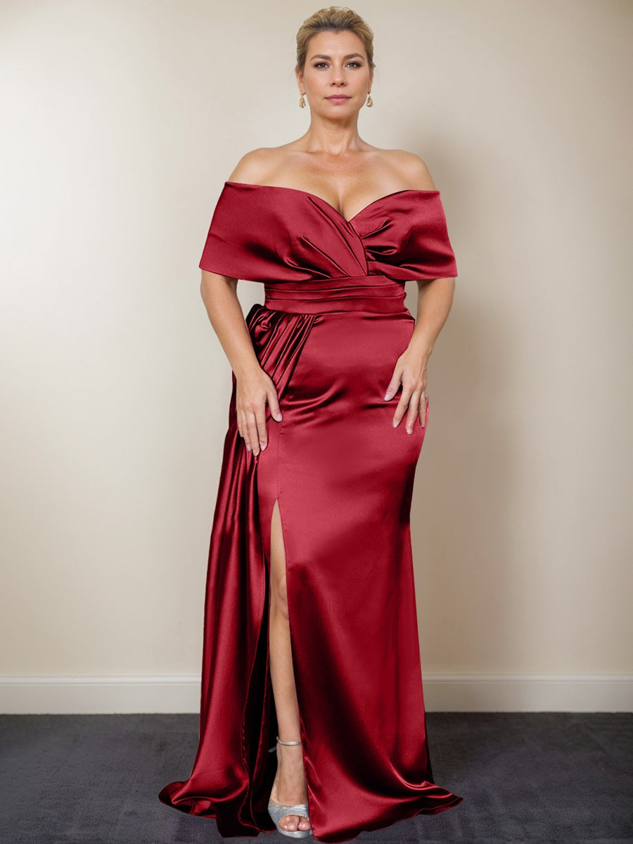 Trumpet/Mermaid Off-the-Shoulder Plus Size Mother of the Bride Dresses with Split Side