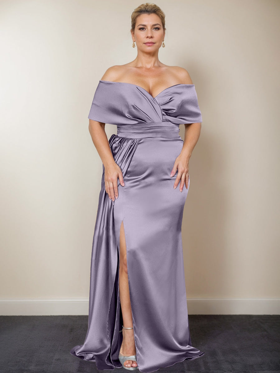 Trumpet/Mermaid Off-the-Shoulder Plus Size Mother of the Bride Dresses with Split Side