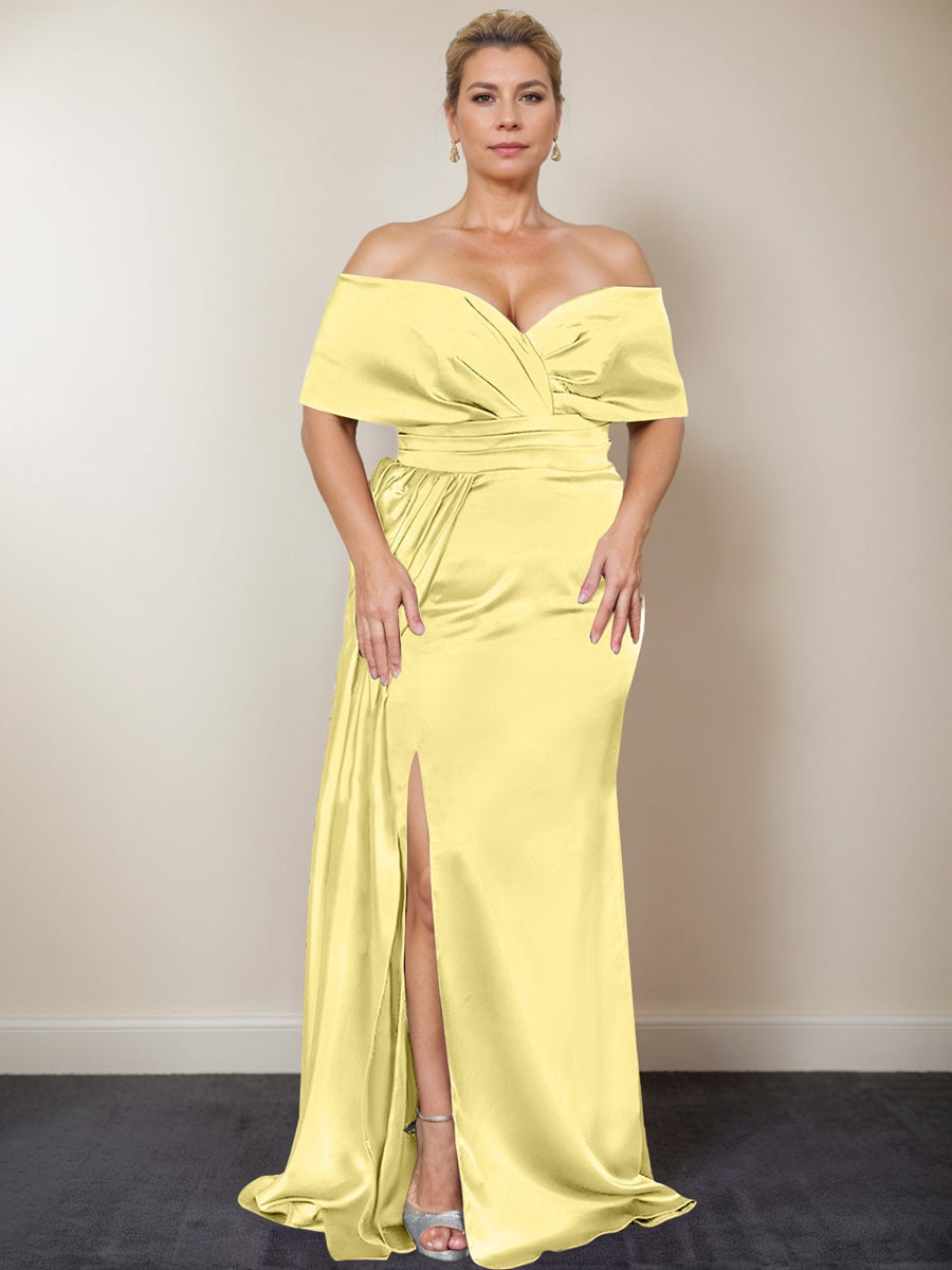 Trumpet/Mermaid Off-the-Shoulder Plus Size Mother of the Bride Dresses with Split Side