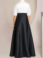 A-Line/Princess Shirt Collar Short Sleeves Floor-Length Plus Size Mother Of The Bride Dresses with Bowknot