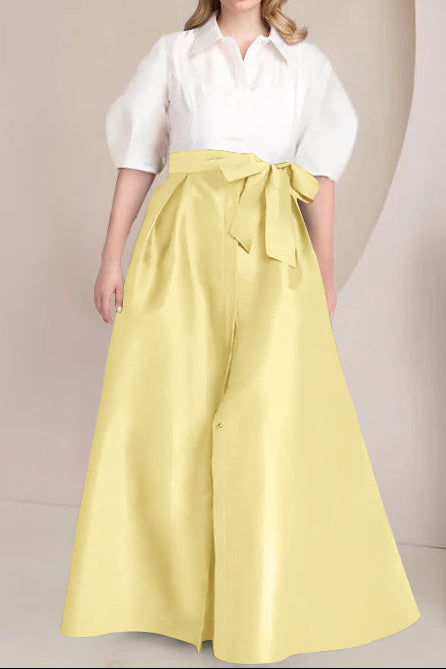 A-Line/Princess Shirt Collar Short Sleeves Floor-Length Plus Size Mother Of The Bride Dresses with Bowknot