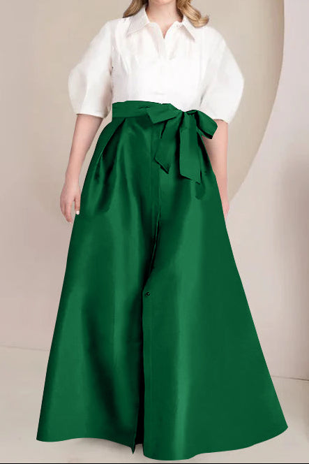 A-Line/Princess Shirt Collar Short Sleeves Floor-Length Plus Size Mother Of The Bride Dresses with Bowknot