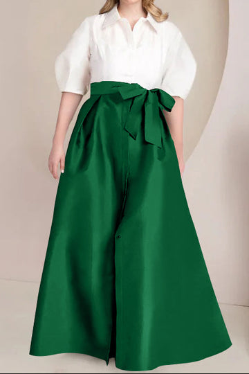 A-Line/Princess Shirt Collar Short Sleeves Floor-Length Plus Size Mother Of The Bride Dresses with Bowknot