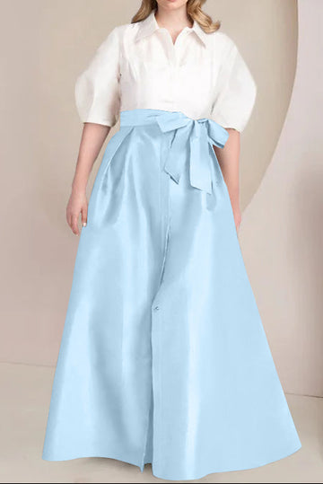A-Line/Princess Shirt Collar Short Sleeves Floor-Length Plus Size Mother Of The Bride Dresses with Bowknot