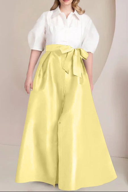 A-Line/Princess Shirt Collar Short Sleeves Floor-Length Plus Size Mother Of The Bride Dresses with Bowknot