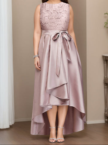 A-Line/Princess Jewel Neck Sleeveless Asymmetrical Plus Size Mother Of The Bride Dresses With Pleats