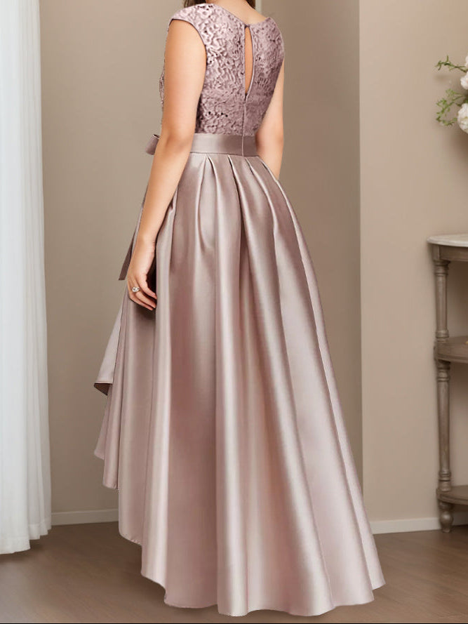 A-Line/Princess Jewel Neck Sleeveless Asymmetrical Plus Size Mother Of The Bride Dresses With Pleats