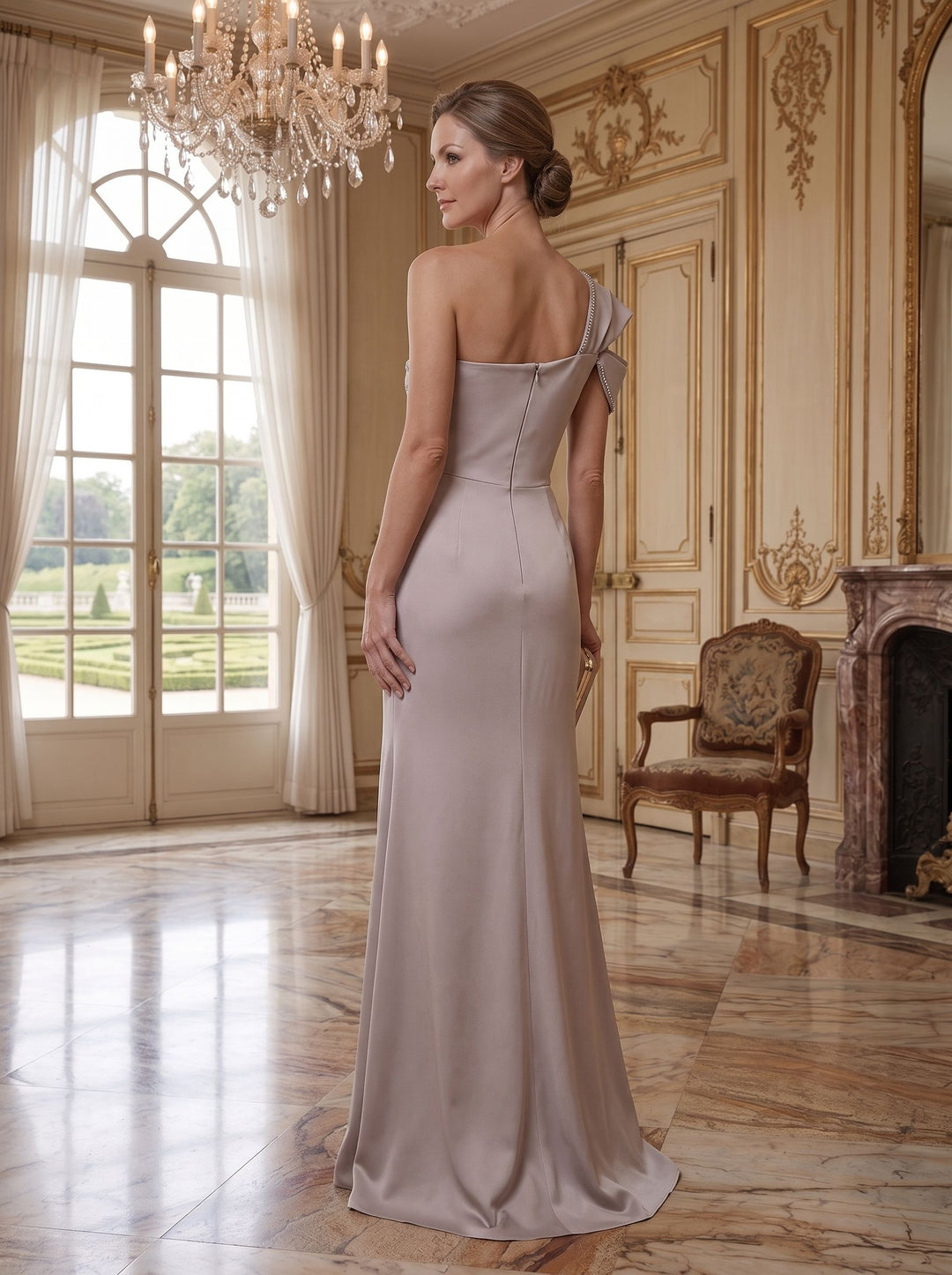 Mermaid/Trumpet One-Shoulder Floor-Length Mother of the Bride Dresses with Split Side