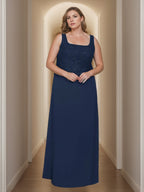 Sheath/Column 2 Pieces Square Neck 3/4 Length Sleeves Floor-Length Mother of the Bride Dresses with Jacket, Lace & Sequins