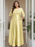 A-Line/Princess Scoop 3/4 Length Sleeves Floor-Length Plus Size Mother of the Bride Dresses with Bow & Sequins