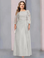 A-Line/Princess Scoop Floor-Length Plus Size Mother of the Bride Dresses with Pleated & Lace Appliques