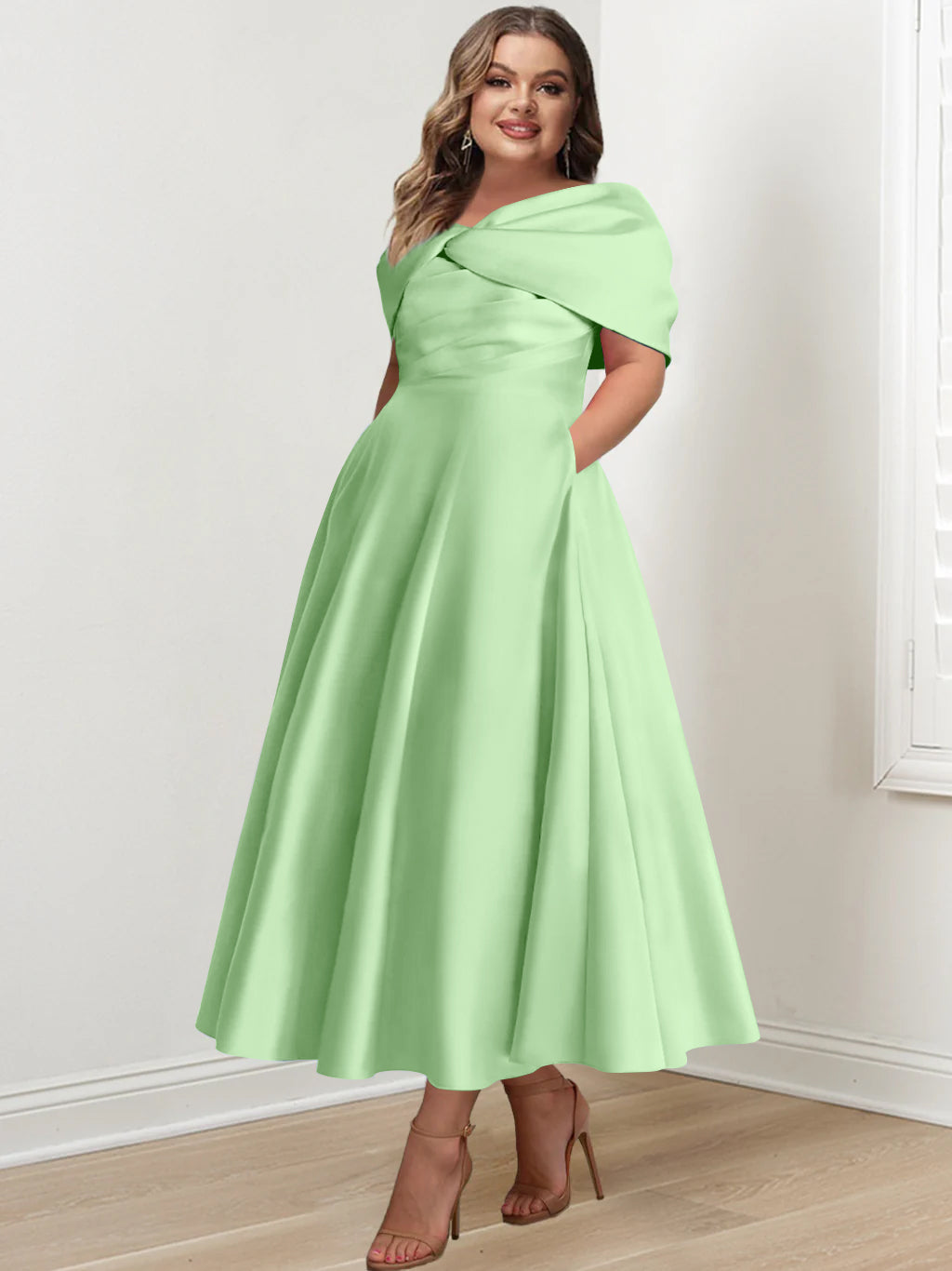 A-Line/Princess Off-The-Shoulder Sleeveless Ankle-Length Plus Size Mother Of The Bride Dresses With Ruffles & Bowknot