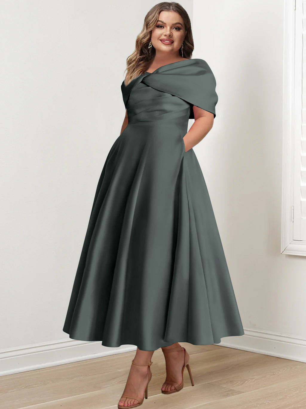 A-Line/Princess Off-The-Shoulder Sleeveless Ankle-Length Plus Size Mother Of The Bride Dresses With Ruffles & Bowknot