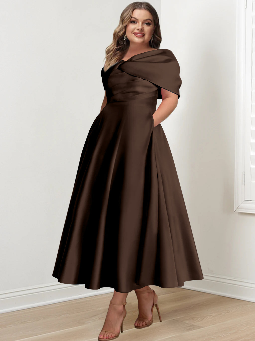 A-Line/Princess Off-The-Shoulder Sleeveless Ankle-Length Plus Size Mother Of The Bride Dresses With Ruffles & Bowknot