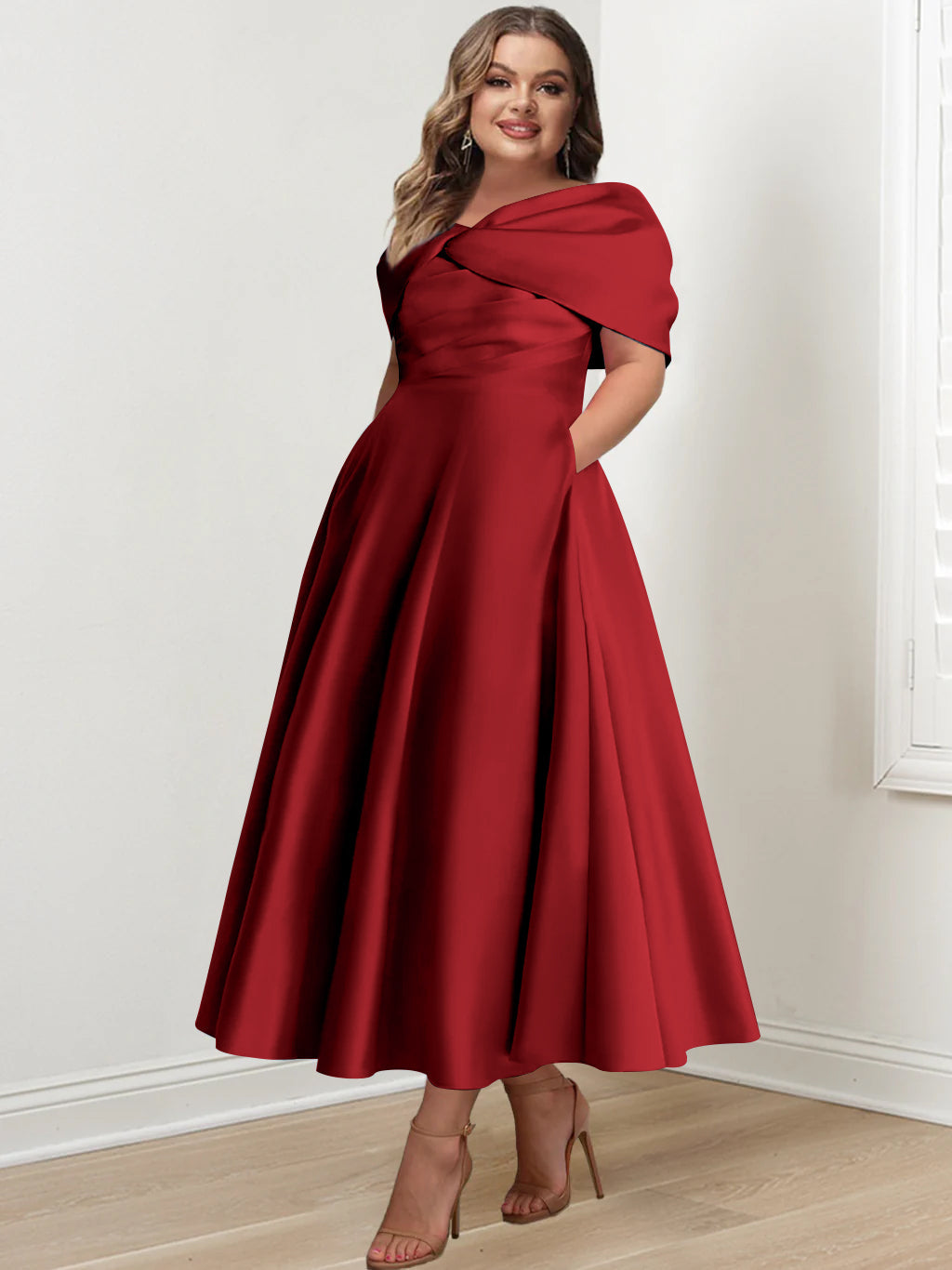 A-Line/Princess Off-The-Shoulder Sleeveless Ankle-Length Plus Size Mother Of The Bride Dresses With Ruffles & Bowknot