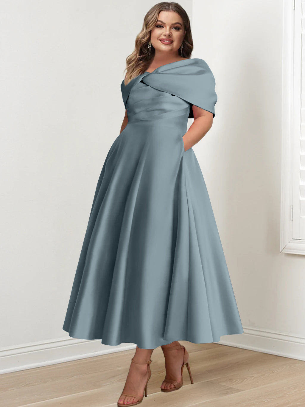 A-Line/Princess Off-The-Shoulder Sleeveless Ankle-Length Plus Size Mother Of The Bride Dresses With Ruffles & Bowknot