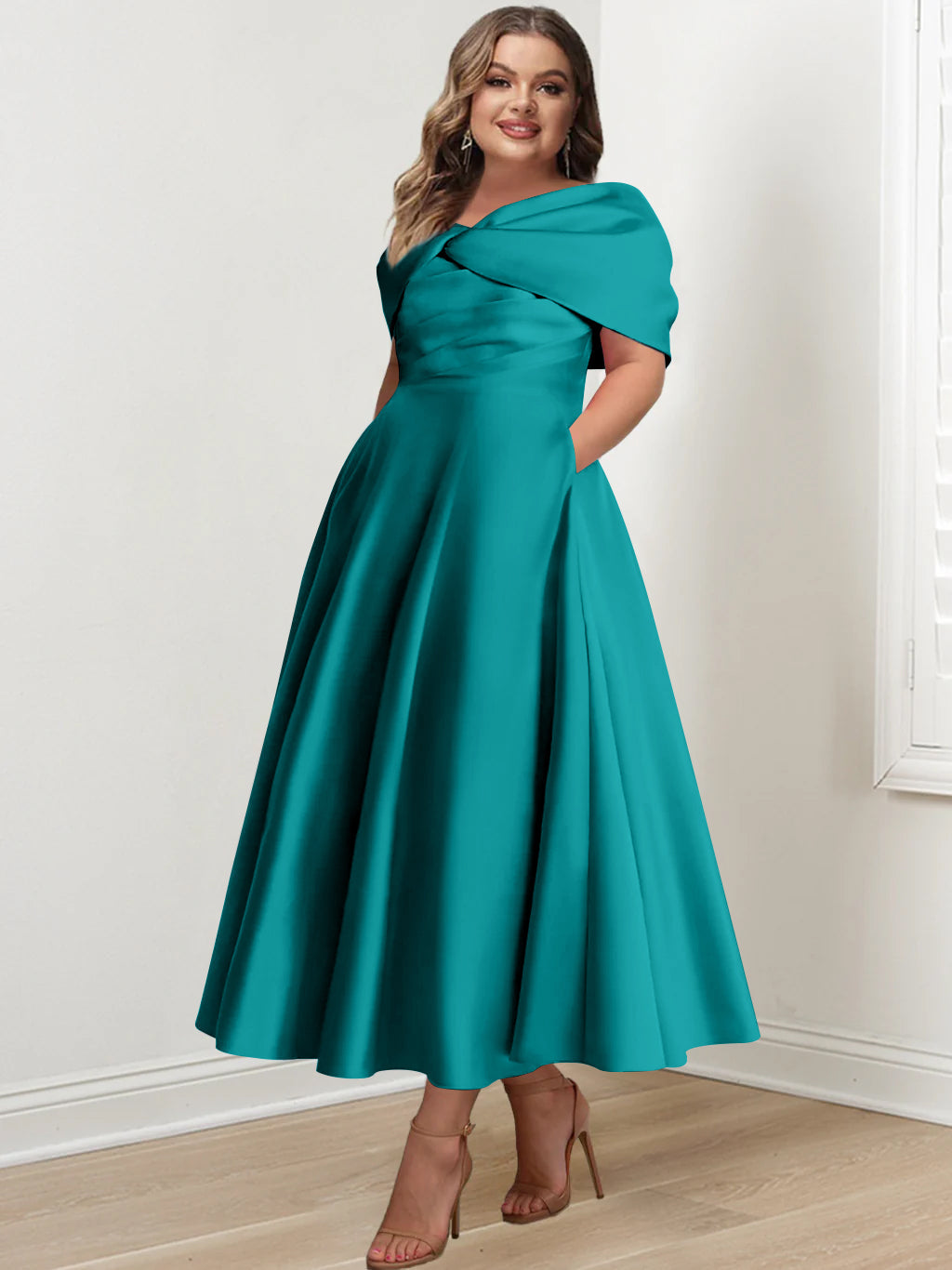 A-Line/Princess Off-The-Shoulder Sleeveless Ankle-Length Plus Size Mother Of The Bride Dresses With Ruffles & Bowknot