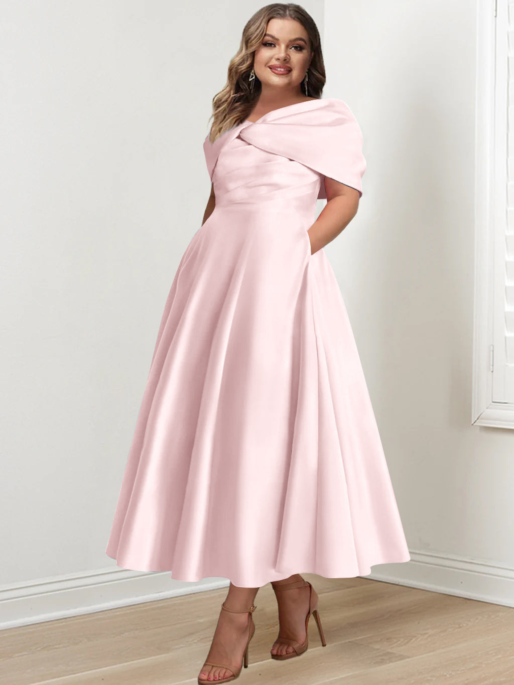 A-Line/Princess Off-The-Shoulder Sleeveless Ankle-Length Plus Size Mother Of The Bride Dresses With Ruffles & Bowknot