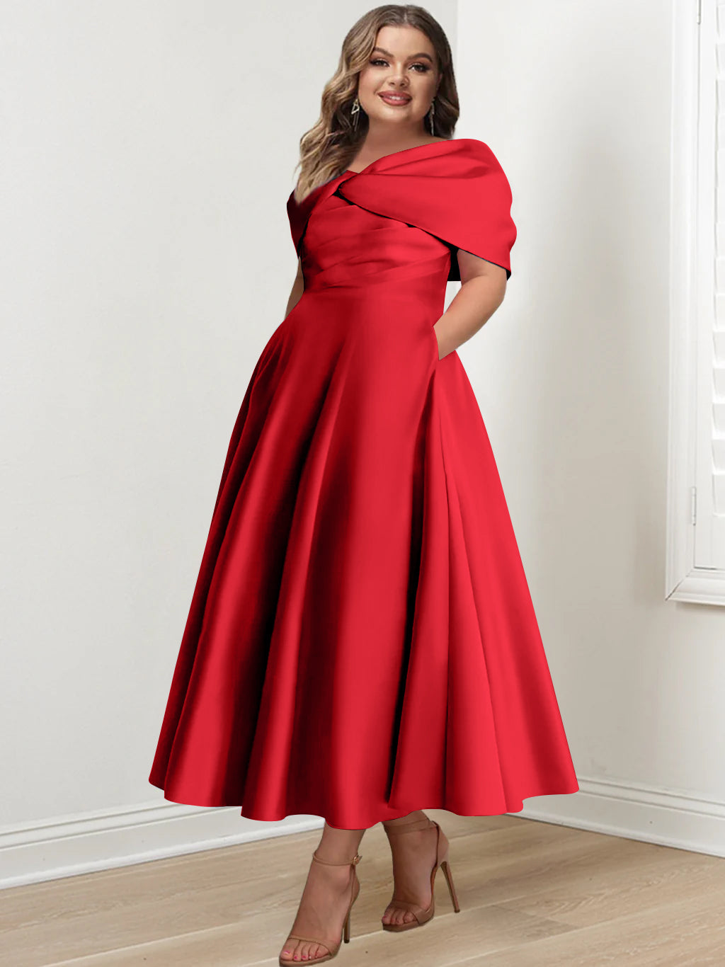 A-Line/Princess Off-The-Shoulder Sleeveless Ankle-Length Plus Size Mother Of The Bride Dresses With Ruffles & Bowknot
