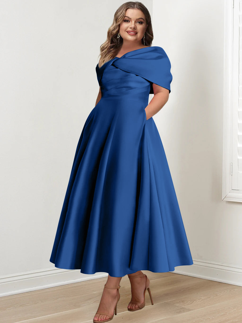 A-Line/Princess Off-The-Shoulder Sleeveless Ankle-Length Plus Size Mother Of The Bride Dresses With Ruffles & Bowknot